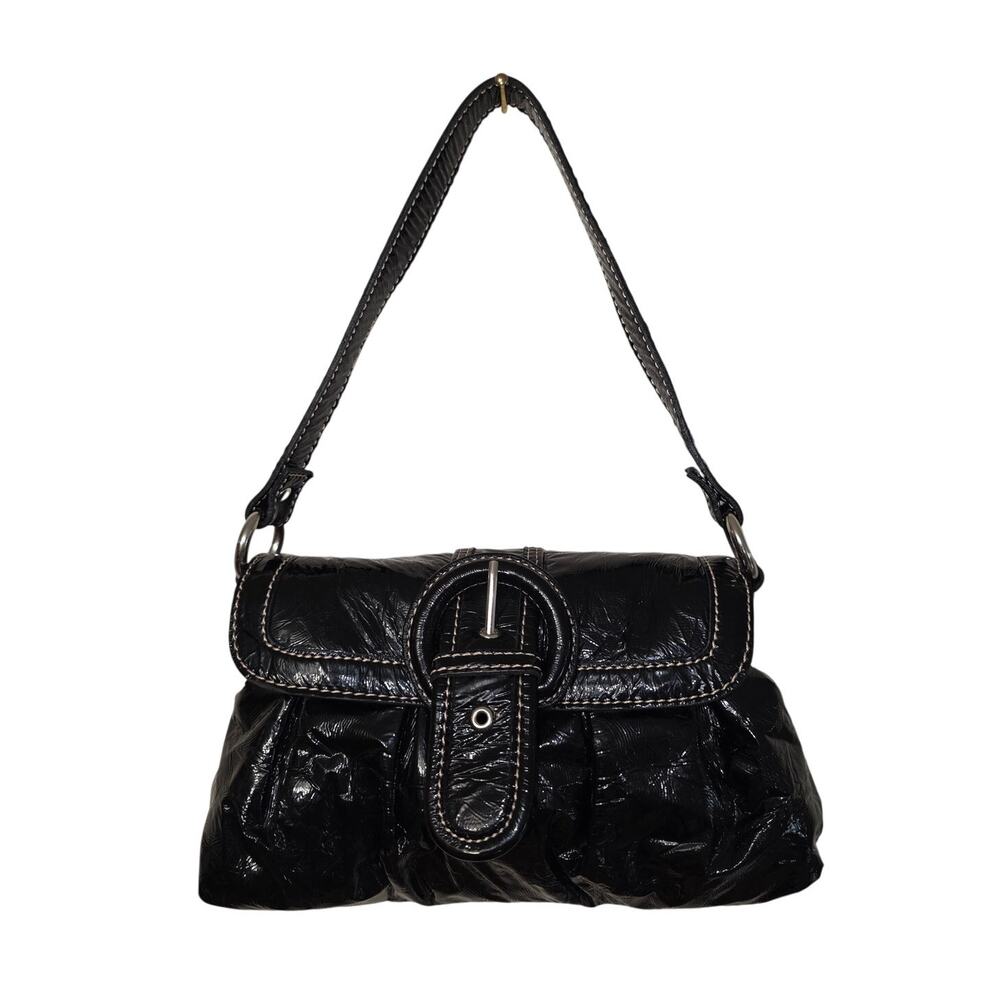 Vintage y2k Mini Satchel Black Pleather Crinkle Bag Purse Goth Grunge Streetwear - Picture 4 of 13